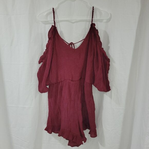 Wishlist size small burgundy tank open back shorts romper - Picture 1 of 7